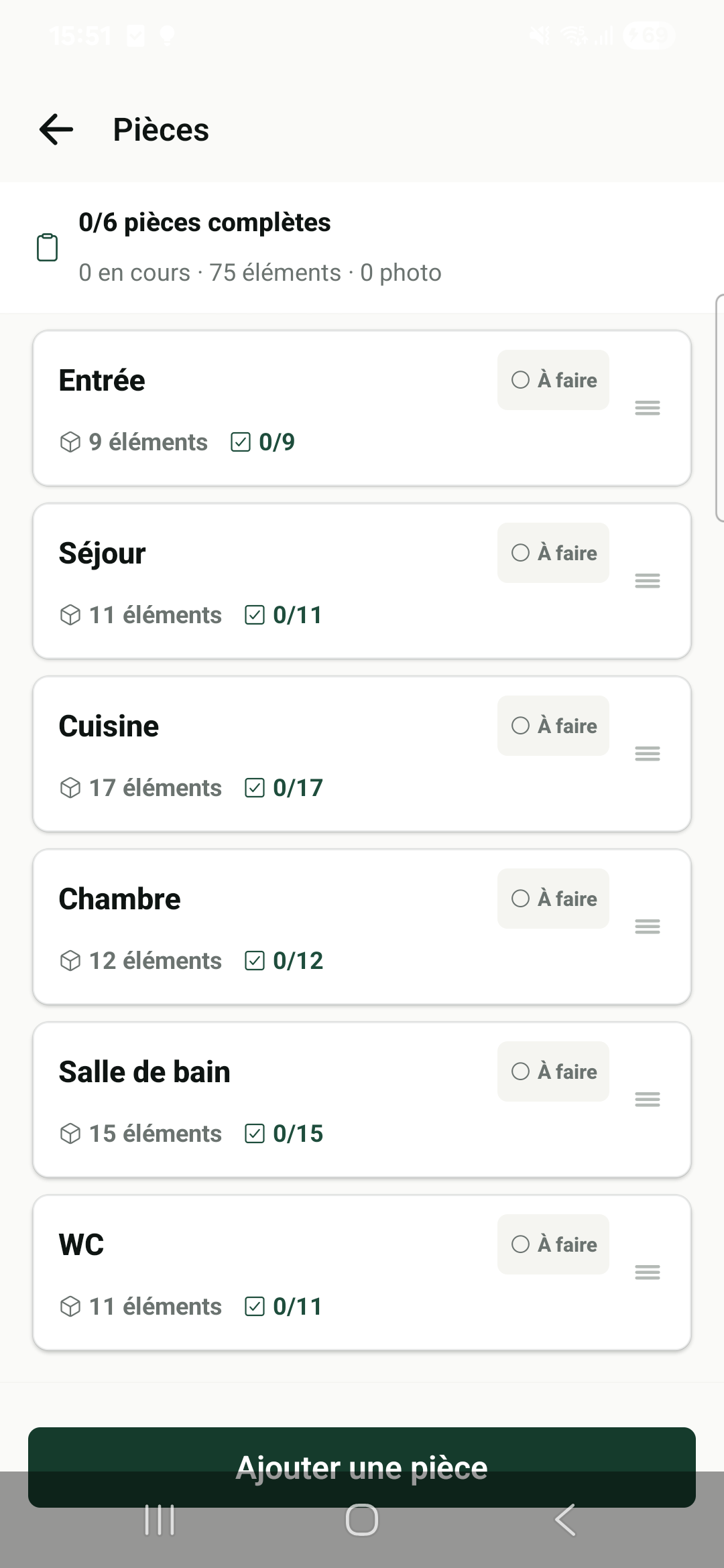 Liste réelle des pièces dans Foncieris État des lieux