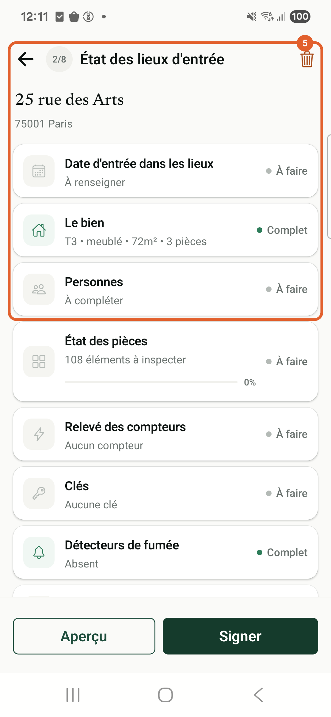 Application Android Foncieris État des lieux en production — Contrôlez le brouillon