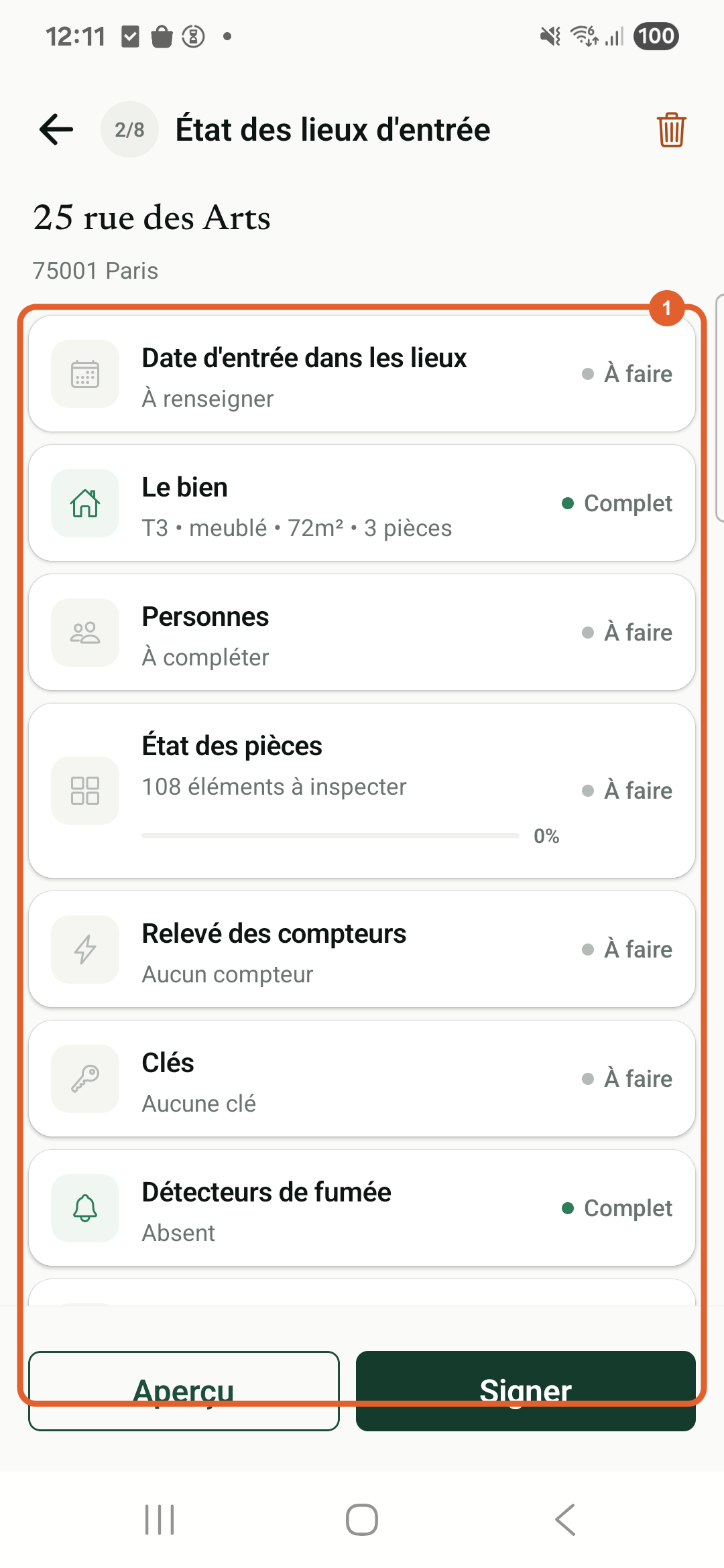 Application Android Foncieris État des lieux en production — Contrôlez la checklist du rendez-vous